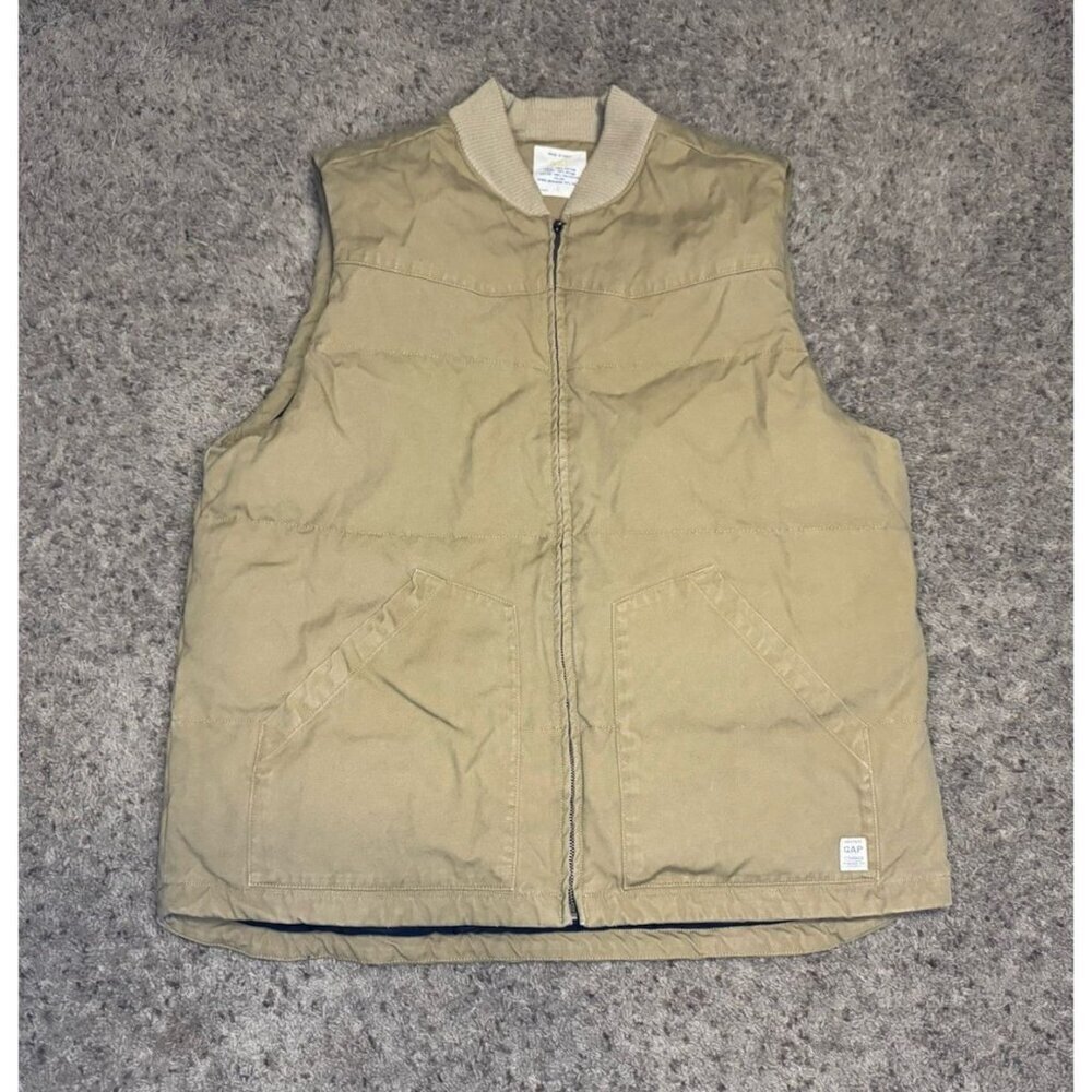 GAP Canvas Down Puffer Vest Full Zip Utility Preppy Workwear Y2k Ski Outdoor L